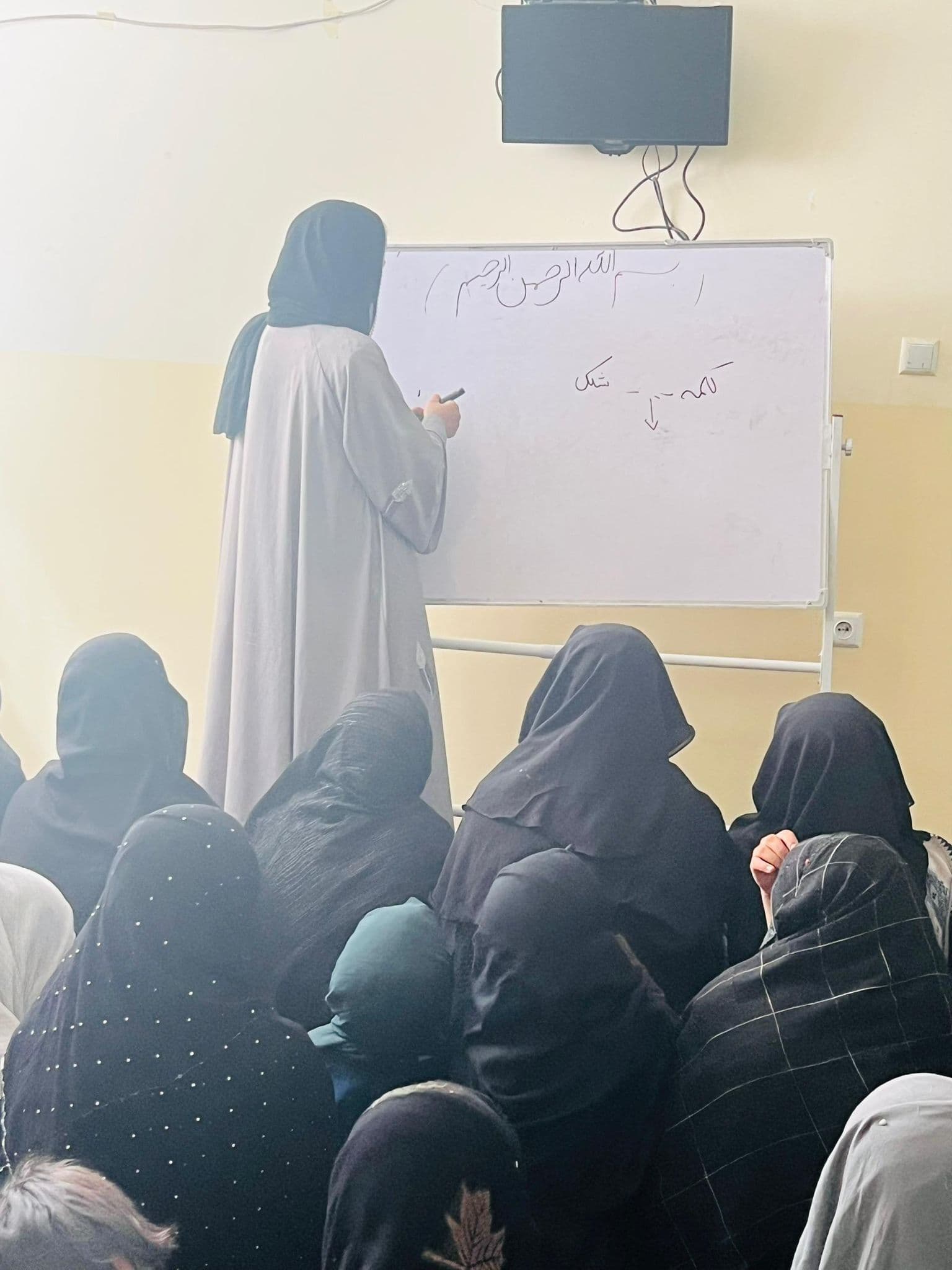 Dozentin unterrichtet Programmierung am Whiteboard